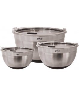 Bowl set Zyle ZY193MMB, stainless steel, with lids, 3 pcs.