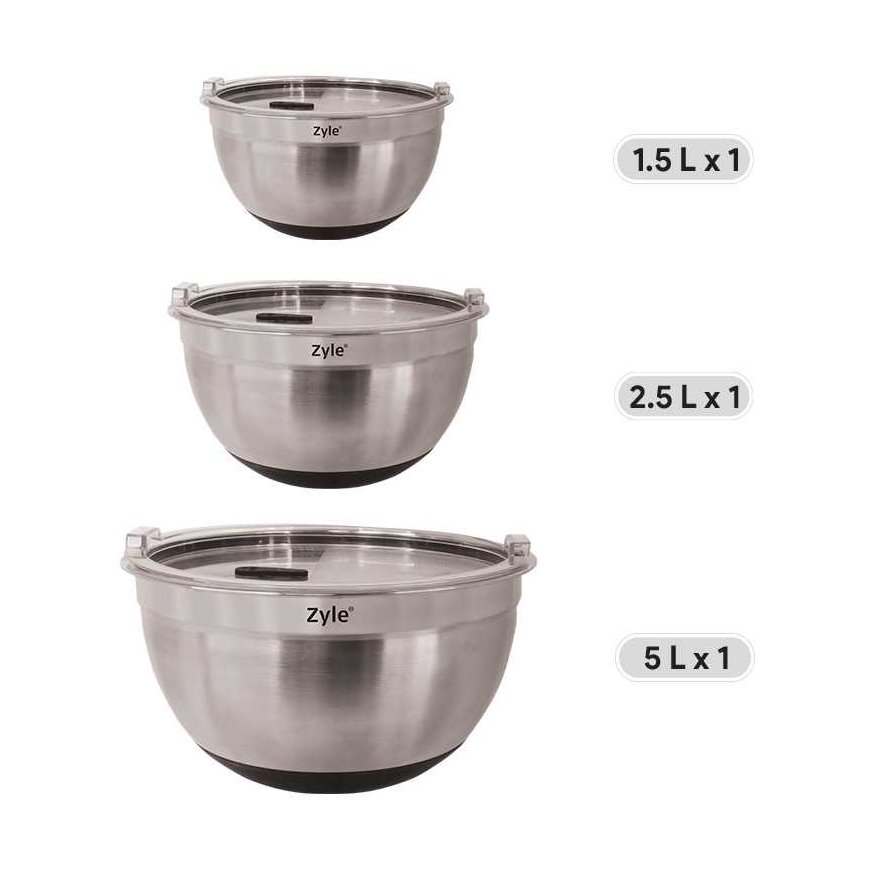 Bowl set Zyle ZY193MMB, stainless steel, with lids, 3 pcs. – 4