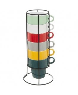 Dekoracja Domu set of 6 colored cappuccino cups + metal stand