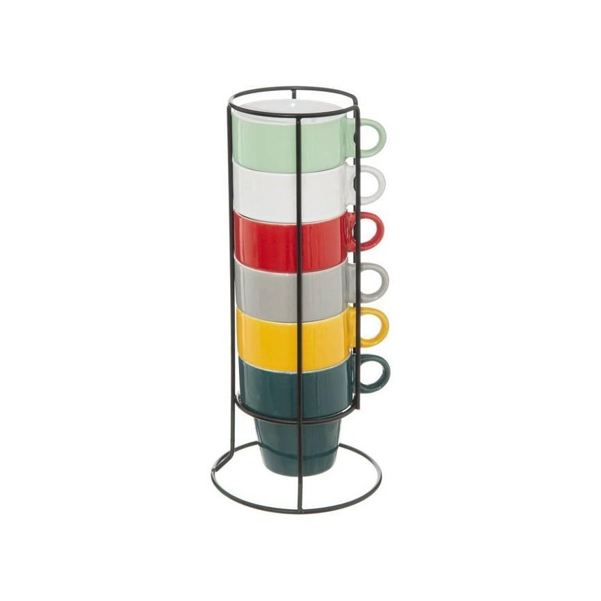 Dekoracja Domu set of 6 colored cappuccino cups + metal stand