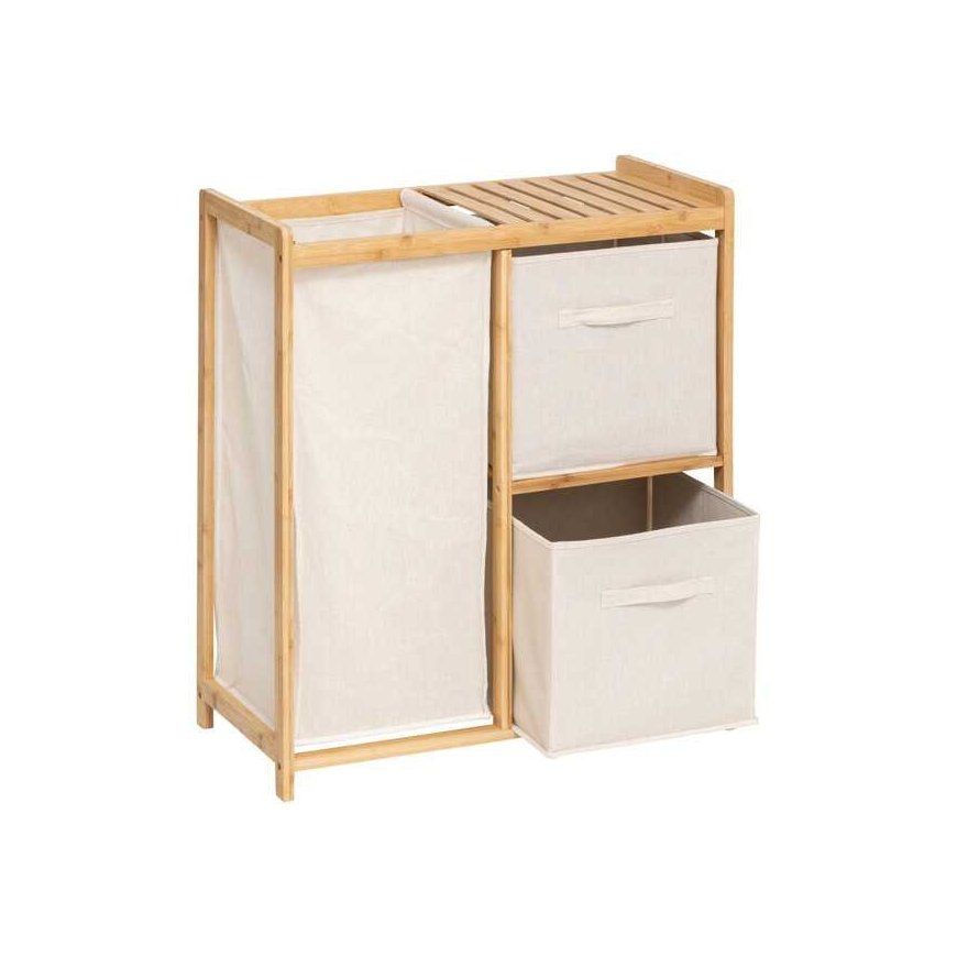 Bamboo Tidy Box shelf with 1 laundry basket and 2 beige bamboo baskets. – 2