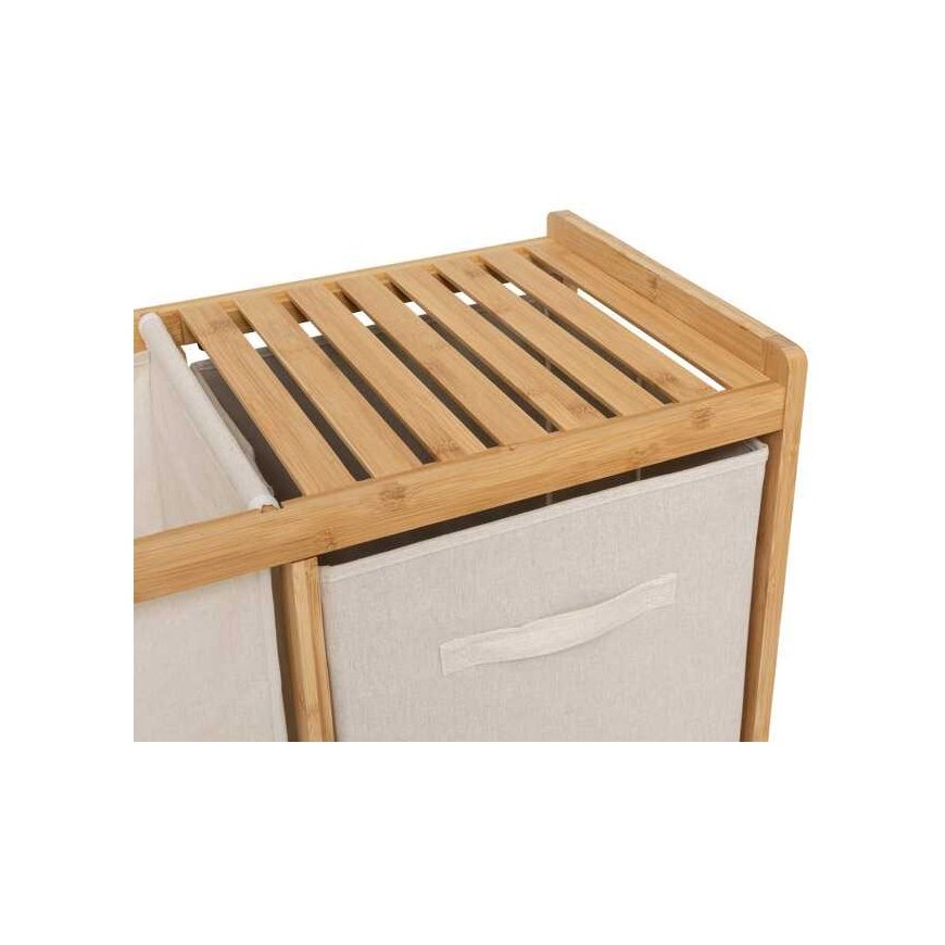 Bamboo Tidy Box shelf with 1 laundry basket and 2 beige bamboo baskets. – 3