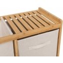 Bamboo Tidy Box shelf with 1 laundry basket and 2 beige bamboo baskets. Bamboo Tidy Box shelf with 1 laundry basket and 2 beige bamboo baskets.
