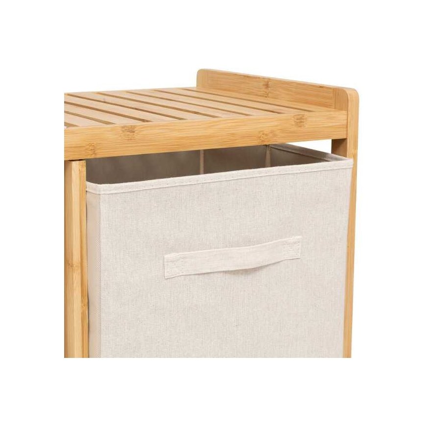 Bamboo Tidy Box shelf with 1 laundry basket and 2 beige bamboo baskets. – 4
