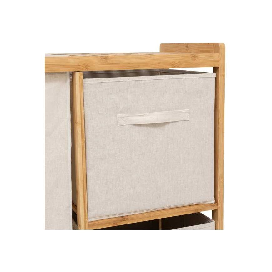 Bamboo Tidy Box shelf with 1 laundry basket and 2 beige bamboo baskets. – 5