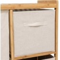 Bamboo Tidy Box shelf with 1 laundry basket and 2 beige bamboo baskets. Bamboo Tidy Box shelf with 1 laundry basket and 2 beige bamboo baskets.