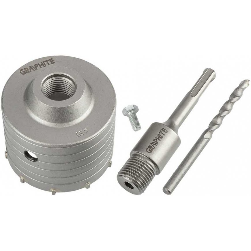 Graphite 80 mm Widia Hole Saw with SDS+ Adapter and Pilot Drill – 2