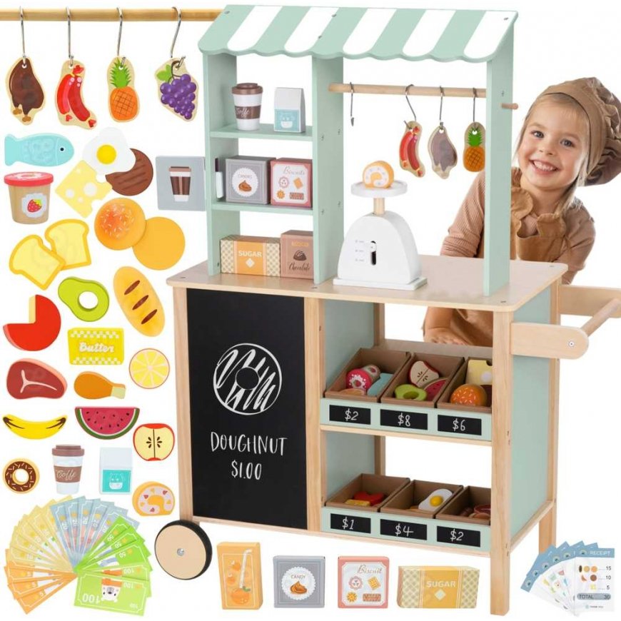 WOOPIE Green Shop Suuri monitoiminen puinen ruokakauppa 73 EL.