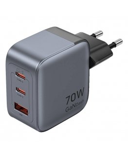 GaN Vention USB-C+C+A 70 W įkroviklis (pilkas)