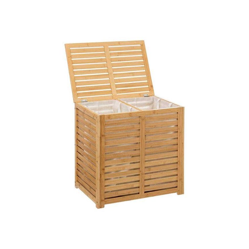 Bamboo Skalbinių krepšelis, dvivietis, 2 skyrių, SICELA, bambukas – 3