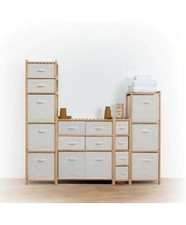 Bamboo TIDY high bamboo shelf with 3 fabric baskets, height 109.5 cm