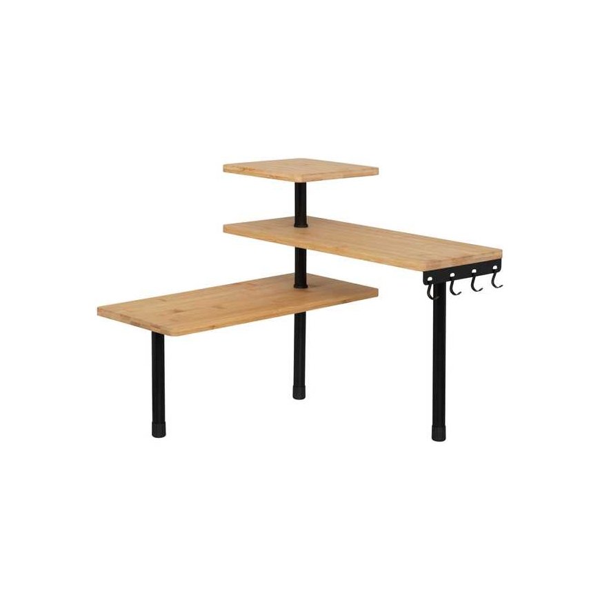 Bamboo 3-tier corner shelf made of bamboo and black stainless steel