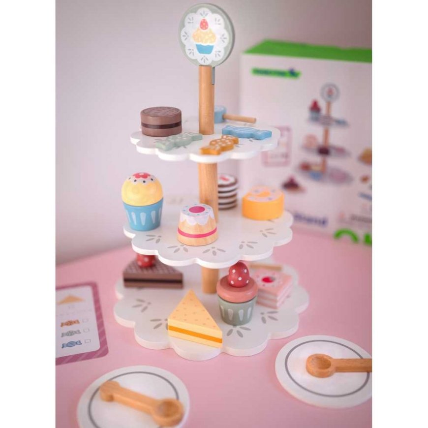 Tooky Toys TOOKY TOY Saldainių lėkštės Medinis stovas Keksiukai Tortai – 5