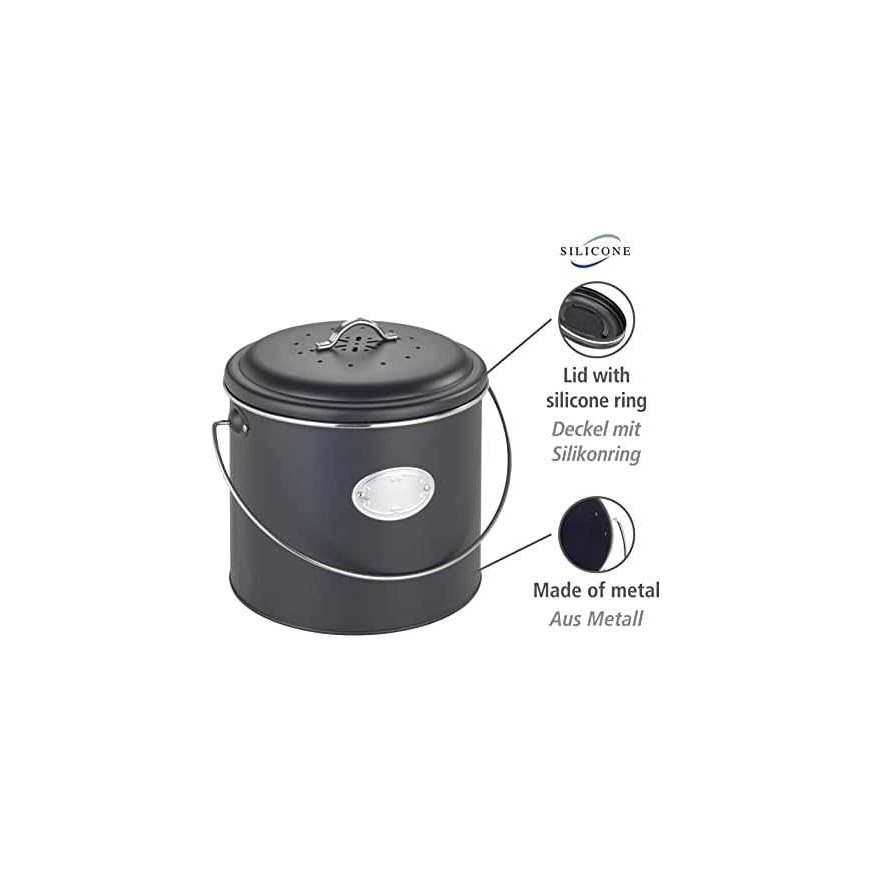 Compost basket, 3 replaceable odor neutralizing filters, 6 l, Nero, WENKO – 2