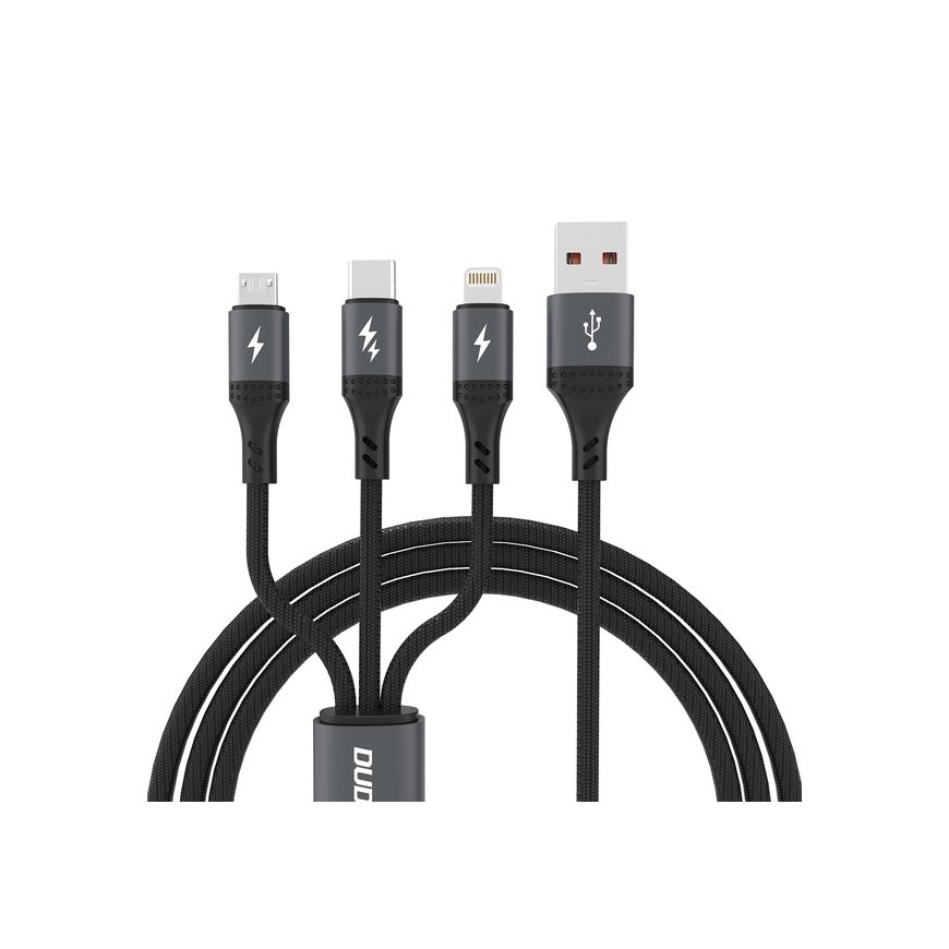 Dudao L3E 3 in 1 60W MicroUSB USB-C Lightning Cable 1.2m - Black