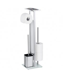 Wenko Steel Toilet paper holder with container and brush, stainless steel and glass