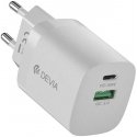 Devia langallinen laturi Smart PD GaN 30W 1x USB-C 1xUSB valkoinen Devia langallinen laturi Smart PD GaN 30W 1x USB-C 1xUSB valkoinen