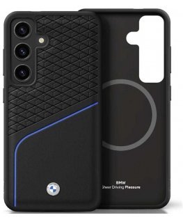 Case BMW Leather Textured and Smooth MagSafe for Samsung Galaxy S25 black