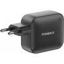 FoneKit GaN PD 100W AC power adapter, USB-C + USB-C + USB-A, black FoneKit GaN PD 100W AC power adapter, USB-C + USB-C + USB-A, black