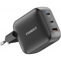 FoneKit GaN PD 100 W kintamosios srovės adapteris, USB-C + USB-C + USB-A, juodas FoneKit GaN PD 100 W kintamosios srovės adapteris, USB-C + USB-C + USB-A, juodas