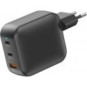 FoneKit GaN PD 100W AC power adapter, USB-C + USB-C + USB-A, black FoneKit GaN PD 100W AC power adapter, USB-C + USB-C + USB-A, black