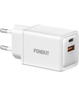 FoneKit GaN PD 48W -verkkovirtalaturi, USB-C + USB-A, valkoinen