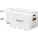 FoneKit GaN PD 48W -verkkovirtalaturi, USB-C + USB-A, valkoinen