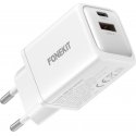 FoneKit GaN PD 48W AC power adapter, USB-C + USB-A, white