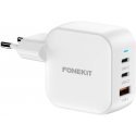 FoneKit GaN PD 70W AC power adapter, USB-C + USB-C + USB-A, white FoneKit GaN PD 70W AC power adapter, USB-C + USB-C + USB-A, white