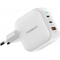 FoneKit GaN PD 70W kintamosios srovės adapteris, USB-C + USB-C + USB-A, baltas