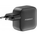 FoneKit GaN PD 70W AC power adapter, USB-C + USB-C + USB-A, black FoneKit GaN PD 70W AC power adapter, USB-C + USB-C + USB-A, black