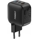 FoneKit GaN PD 70W -verkkovirtalaturi, USB-C + USB-C + USB-A, musta FoneKit GaN PD 70W -verkkovirtalaturi, USB-C + USB-C + USB-A, musta