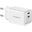 FoneKit GaN PD 48W kintamosios srovės adapteris, USB-C + USB-C, baltas FoneKit GaN PD 48W kintamosios srovės adapteris, USB-C + USB-C, baltas
