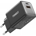 FoneKit GaN PD 48W kintamosios srovės adapteris, USB-C + USB-A, juodas