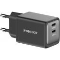 FoneKit GaN PD 48W AC power adapter, USB-C + USB-C, black