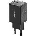 FoneKit GaN PD 48W AC power adapter, USB-C + USB-C, black