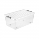 Keeeper Box with lid on wheels klipbox Leo 59x38x24cm 37L transparent