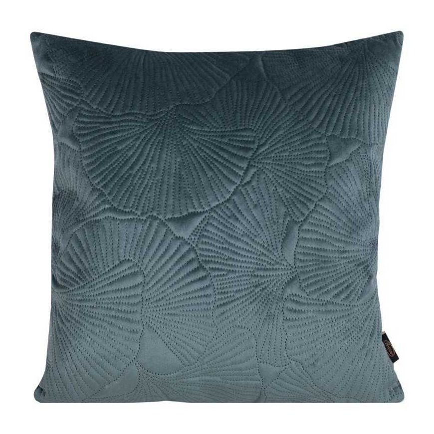 Eurofirany VELVET / 58 Soft velvet pillowcase with embossed ginkgo leaf pattern, 45X45 cm, color: dark mint