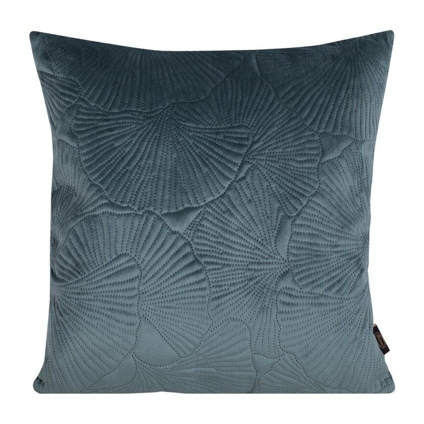 Eurofirany VELVET / 58 Minkšto aksomo pagalvės užvalkalas su įspaustu ginkmedžio lapų raštu, 45X45 cm, spalva: tamsi mėtų – 2