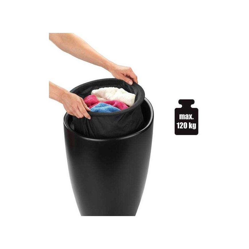 Skalbimo krepšelis su sėdyne CANDY, juodas kilimėlis, 2in1, WENKO – 5