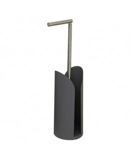 5five Simply Smart Grey Toilet Paper Holder with Spare Roll Container, Durable Metal Bathroom Shelf