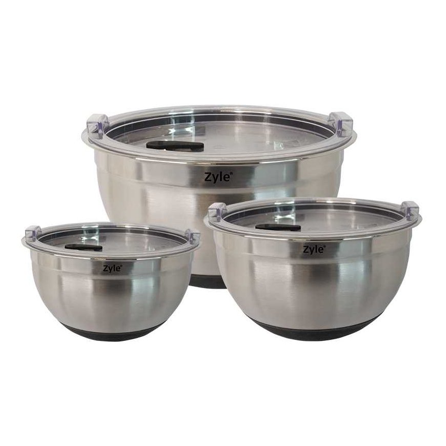 Bowl set Zyle ZY193SMB, stainless steel, with lids, 3 pcs.