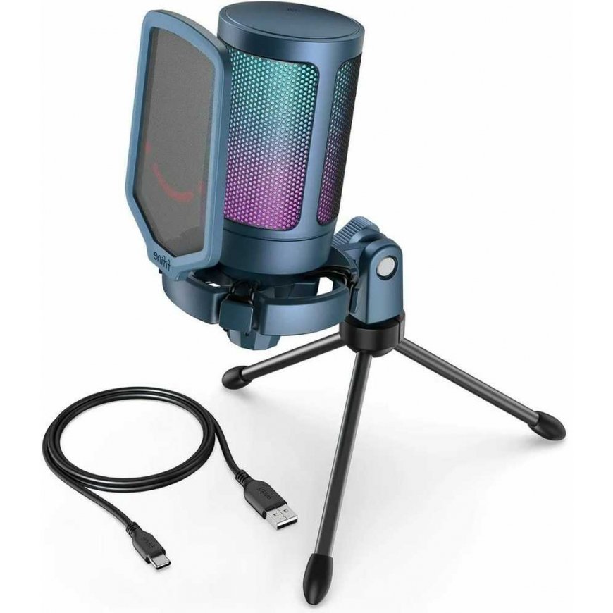 FIFINE A6VB Cardioid Wired Microphone (Blue) with RGB | USB