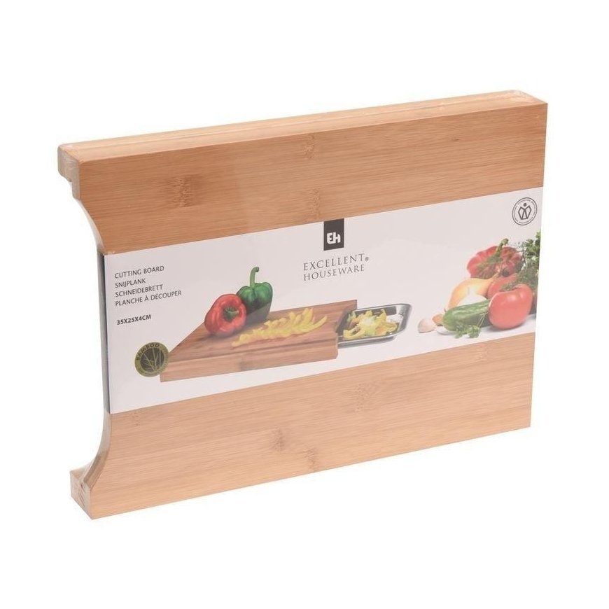 Excellent Houseware Bambukinė pjaustymo lenta su ištraukiamu padėklu 35x25 cm – 2