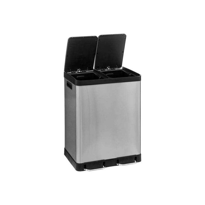 Steel Ariane two-compartment waste bin, stainless steel, with pedal, 2 x 30 l – 4