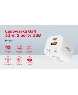 Ładowarka sieciowa 1x USB-A 1x USB-C QC 33W biała