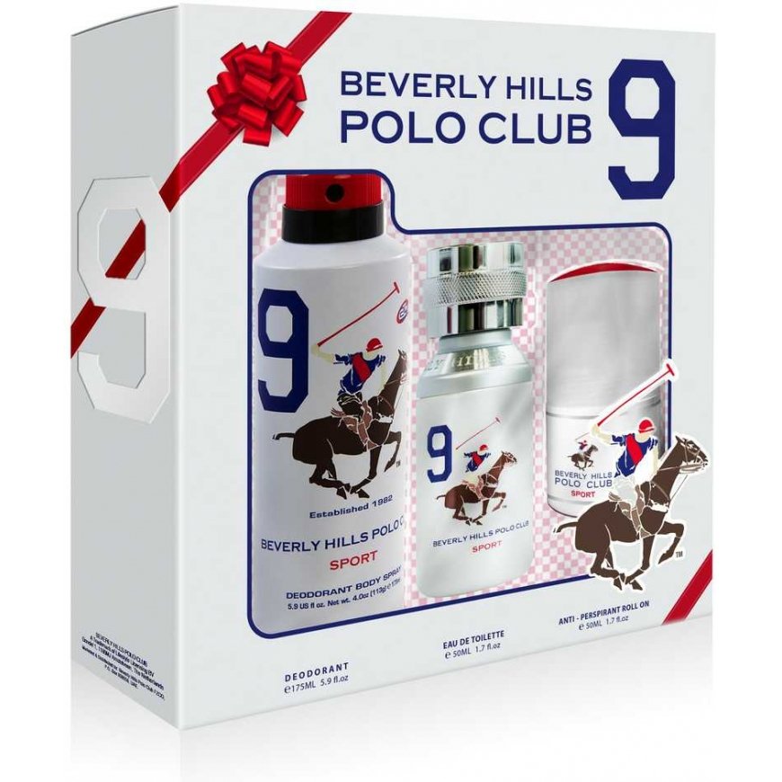 BEVERLY HILLS Polo Club Sport No.9 gift set eau de toilette 50 ml + deodorant 175 ml + roll-on antiperspirant 50 ml