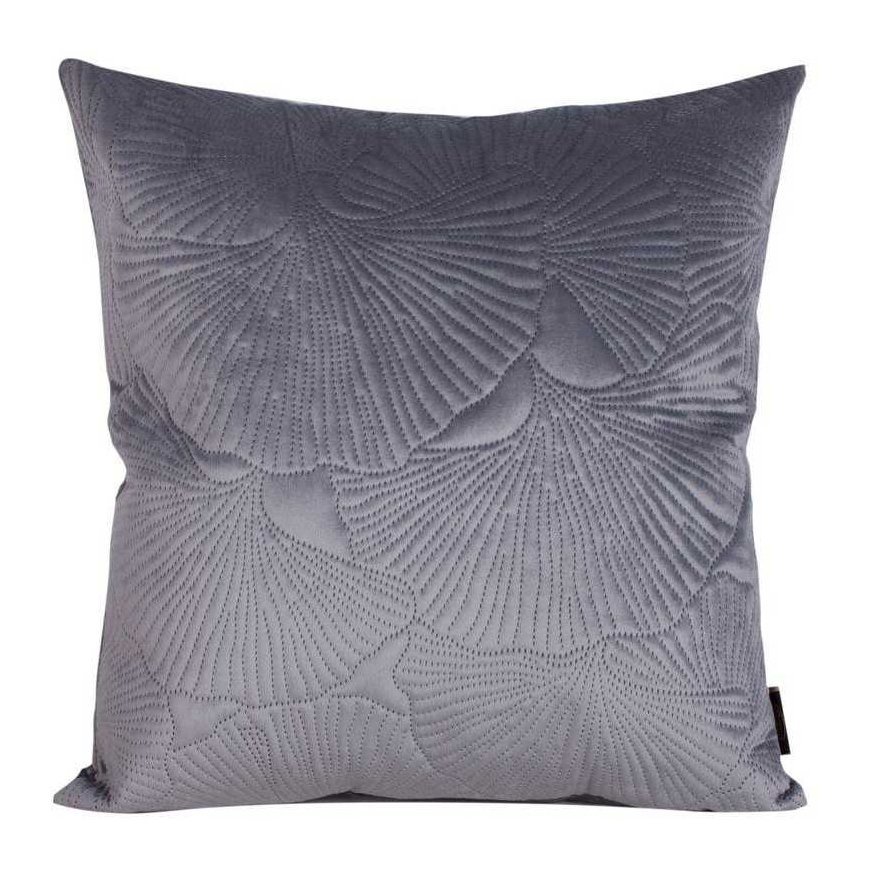 Eurofirany VELVET / 58 Minkšto aksomo pagalvės užvalkalas su įspaustu ginkmedžio lapų raštu, 45X45 cm, spalva: plieno