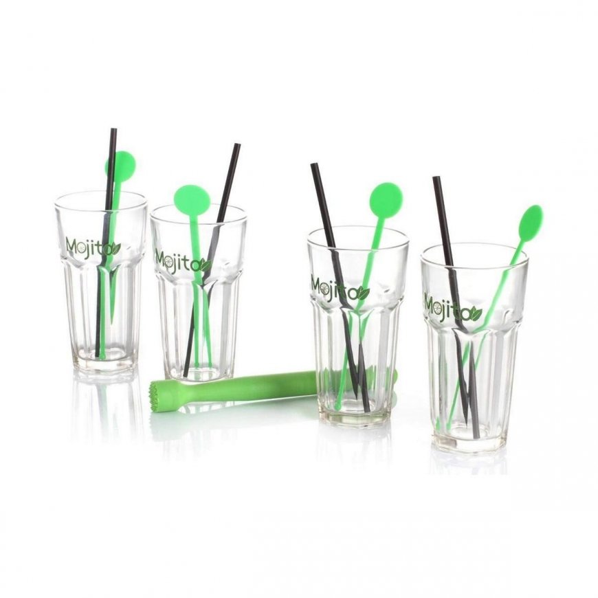 Secret De Gourmet Mojito set 13 pcs cocktail glasses 330 ml Muddler mixer straws