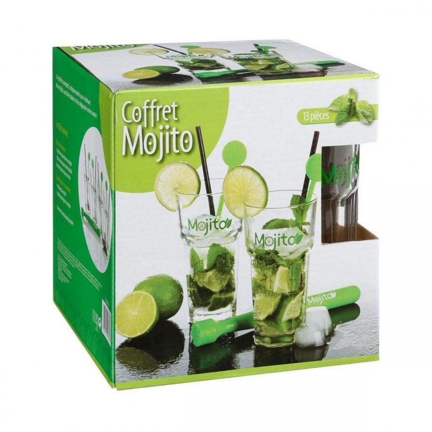 Secret De Gourmet Mojito rinkinys 13 vnt kokteilių taurės 330 ml Muddler maišytuvo šiaudeliai – 3